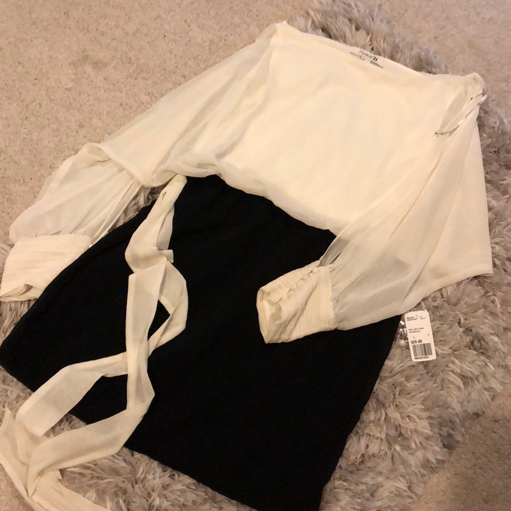 Cream and black mini dress